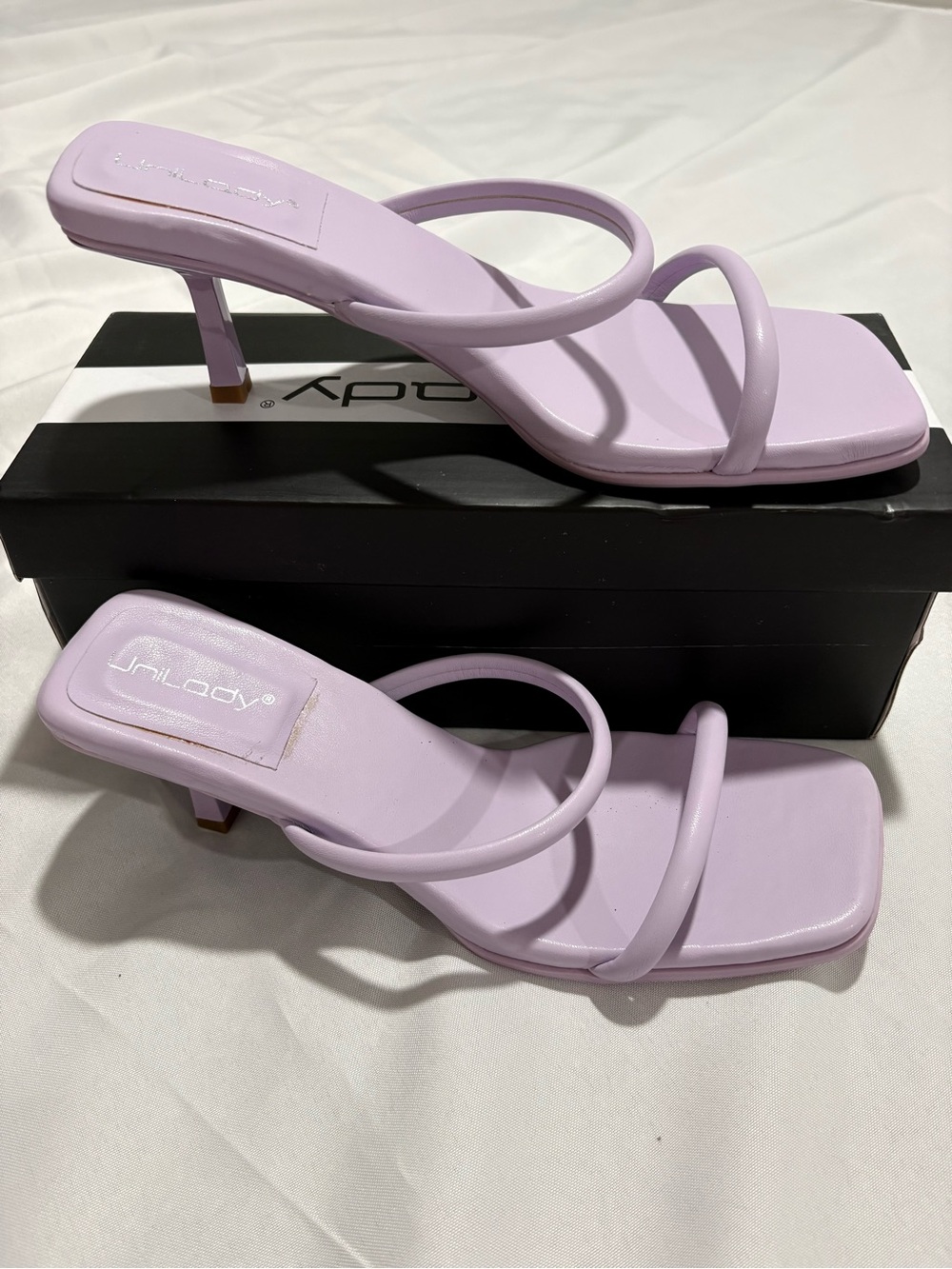 Lilac Strappy Square-Toe Mid-Heel Sandals